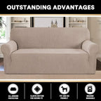 Stretch Sofa Cover Slipcover Couch Covers for 3 Cushion Couch Furniture Protector Sofa Covers with Non Slip Elastic Bottom Dogs Pet Friendly Fitted(Large Sofa 90"-100",Sand)