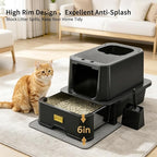 RIZZARI Enclosed Cat Litter Box: Stainless, Top Entry, Easy Clean | Built-In Deodorizer Spray / Extra Large / High Splash Sides / Top-Exit Tracking Control / Slide-Out Drawer / Apartments