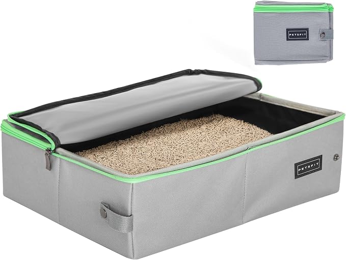 PETSFIT Travel & Portable Cat Litter Box - Leak-Proof, Waterproof Bottom, Collapsible Litter Boxes Perfect for Hotel/Lawn/Car Travel