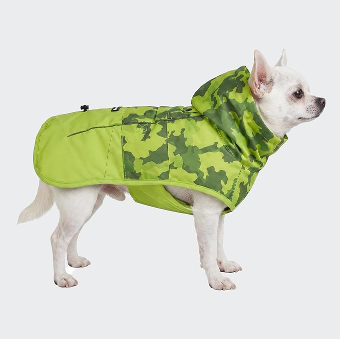Spark Paws Dog Raincoat, Waterproof Windproof Rain Jacket, for Small Medium Large Extra Large Dogs, Reflective Breathable Full-Body Coverage Dry Suit - Camo Lime - M