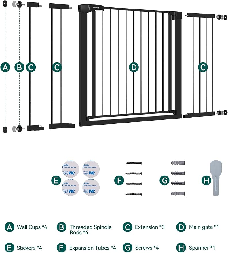 Babelio 36-57" Extra Wide Baby Gate for Stairs No Drilling, Dog Gate Indoor | Pressure/Wall Mount; Triple-lock System; Auto-close; 200N Impact Tested; Easy Install for Doorways, Kitchen, Hallway, Black