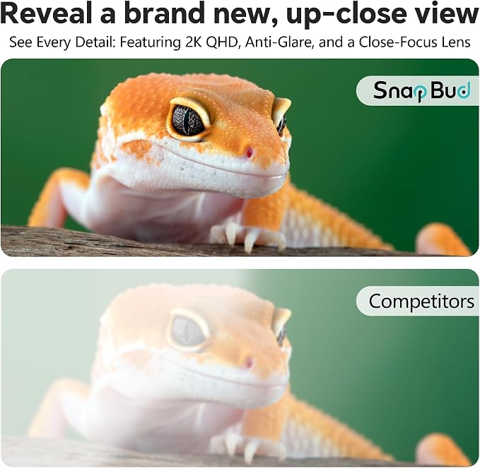 3MP 2K AI Reptile Aquarium Camera, Close-Focus Lens for Fish Tank Terrarium | Angle Magnetic Mount, Dual-Band Wi-Fi 2.4 GHz/5 GHz, 24/7 Recording, Anti-Glare and No Reflection, for Lizards and Snakes
