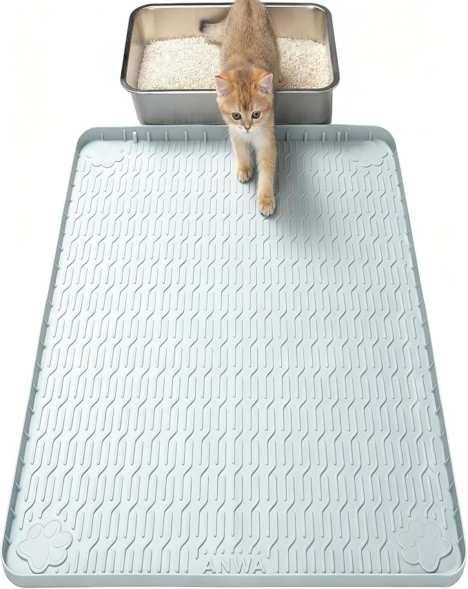 ANWA Waterproof Cat Litter Rug, 34" x 22" Large Silicone Cat Litter Mat Litter Trapping Mat, Heavy-Duty, Easy to Clean