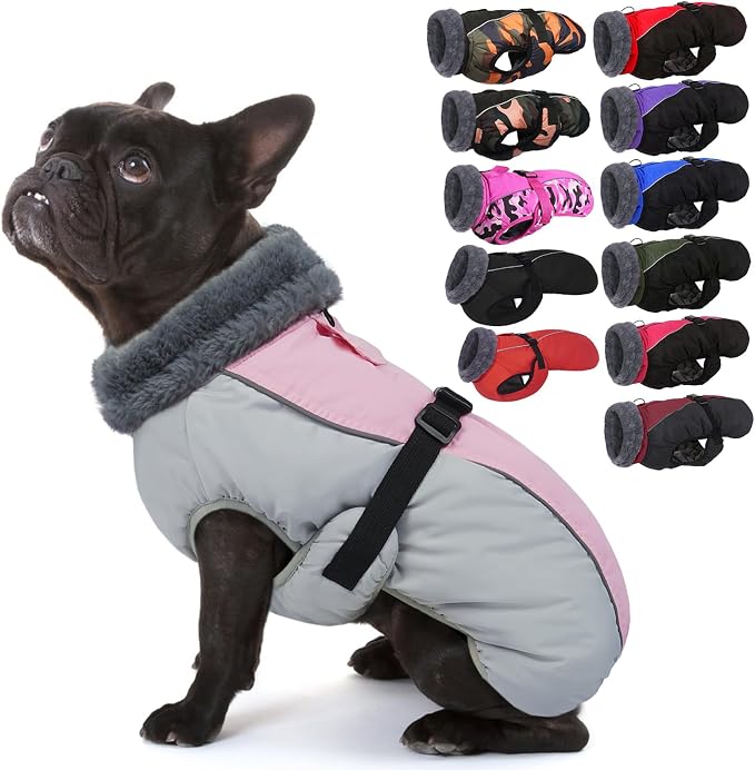 IECOii Extra Warm Dog Coat - Reflective, Adjustable Winter Jacket with Buckle & Fleece Turtleneck Dog Jackets for Small Dogs, Waterproof & Windproof Fleece Vest for Cold Weather, Pink, Small
