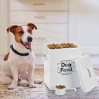 5-7 Lbs(25 Cup) Metal Dog Food Storage Container with Lid and Scoop, Airtight Dog Treat Container, Farmhouse Pet Food Storage Container, Cute Dog Food Canister, Gift for Dogs and Owners, White