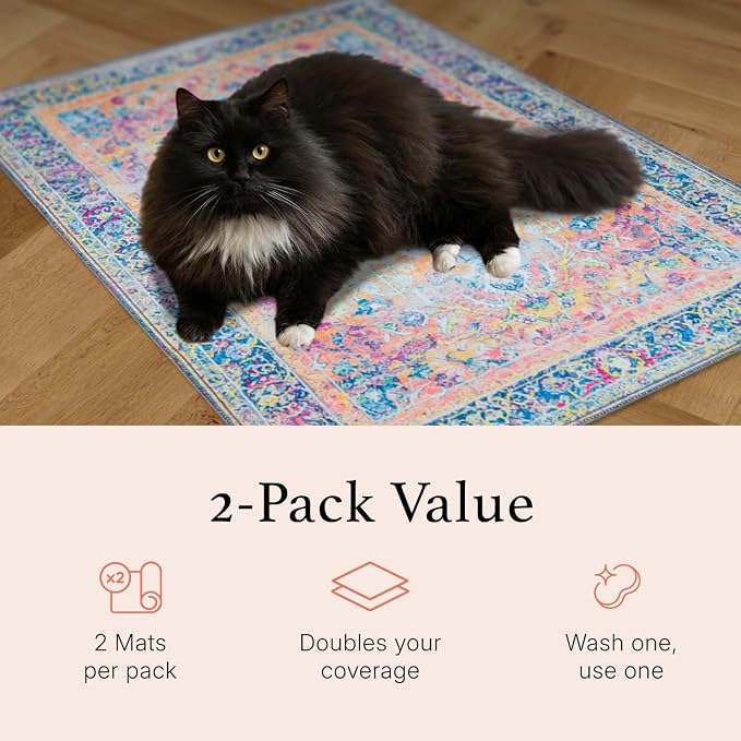 Lovewag Cat Litter Mat, Litter Box Mat, Mystic Fuchsia, 16x24, 2 Pack | Washable litter mat cover, kitty litter mat & cat mat for litter box, litter trapping mat, prevents tracking, multi-cat