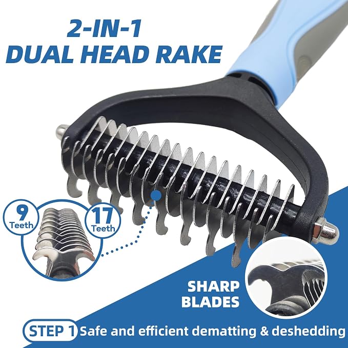 Dog Brush for Shedding,7 PCS Pet Grooming Brush Kit to De-fur & Hair Slicker Deshedding Brushes with Undercoat Rake Comb Bath Brush&Nail Clipper for Grooming Short Long Haired Dogs Cats Blue