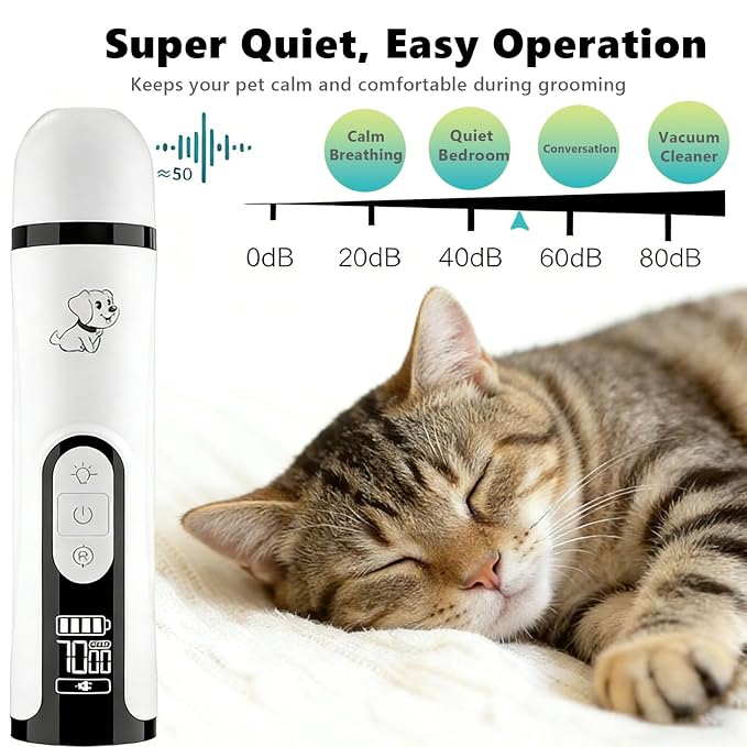 Silent Pets Nail Grinder with 2 Lights and 3 Speeds,Cordless Nail Trimmers | Rechargeable Dog Nail Trimmers,Painless Paws Grooming Pro for Small Medium Large Dogs & Cats (2 Replacement Heads)