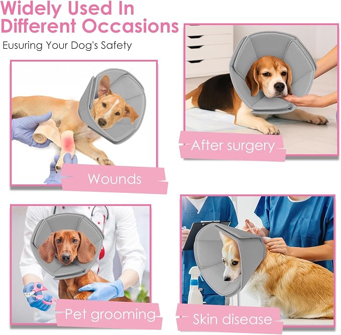 AOFITEE Dog Cones for Medium Dogs, Soft Dog Cone Collar After Surgery, Adjustable Cone for Dogs to Stop Licking, Breathable Pet E-Collar Alternative for Wound Healing(Grey,Medium)