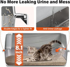 Stainless Steel Litter Box with Lid,Kitten Litterbox for Small Cats | Low Entry Cat Litter Box,Metal Kitty Litter Box with Scoop and Mat,Non-Stick,Odor-Free,Easy to Clean