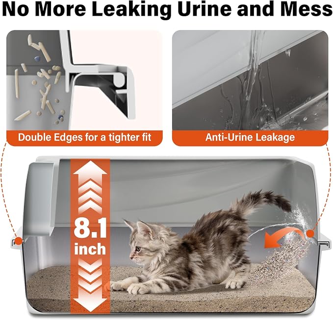 Stainless Steel Litter Box with Lid,Kitten Litterbox for Small Cats | Low Entry Cat Litter Box,Metal Kitty Litter Box with Scoop and Mat,Non-Stick,Odor-Free,Easy to Clean