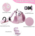 Small Dog Harness and Leash Set of 6, No Pull Soft Lightweight Mesh Puppy Harness， Adjustable Cute Floral Pattern Pet Harness for Small Medium Dogs (Pink Flowers, L)
