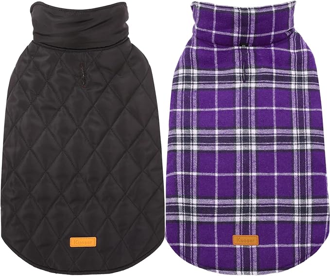 Kuoser Warm Dog Coat, Waterproof Dog Jacket for Extra Large Dogs,Purple 2XL | Adjustable Durable XXL Doggie Winter Coat Reversible Puppy Cold Weather Apparel from Small to Large Breed