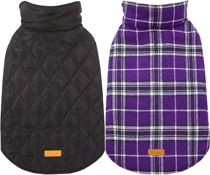 Kuoser Waterproof Dog Coat, Reversible Dog Jacket for Medium Dogs, Purple M | Adjustable Durable Doggie Winter Coat Warm Puppy Cold Weather Apparel from Small to Large Breed