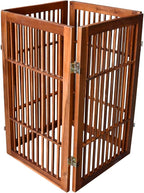 Urnporium Pet Dog Gate Freestanding, Strong Durable Folding Wooden Fence, Portable Acacia Hardwood Safety Barrier for Indoor & Outdoor Use (Brown Pet Gate, 4 Panel 30" Tall)