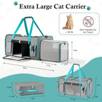 Keaber Cat Carrier for 2 Cats with Expandable Space & Litter Box, Gray | Extra Large Soft Sided Pet Carrier with Detachable Divider, Puppy Travel Carriers for Home, Car, Camping & Vet Visits