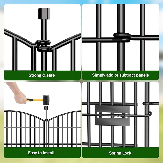 15 Panels Decorative Garden Fence with Gate - 32 in (H) x 35.4 ft (L) No Dig Dog Fence Outdoor for Yard, Rustproof Tall Garden Fencecing Panels, Animal Barrier Suitable for Yard Border, Patio