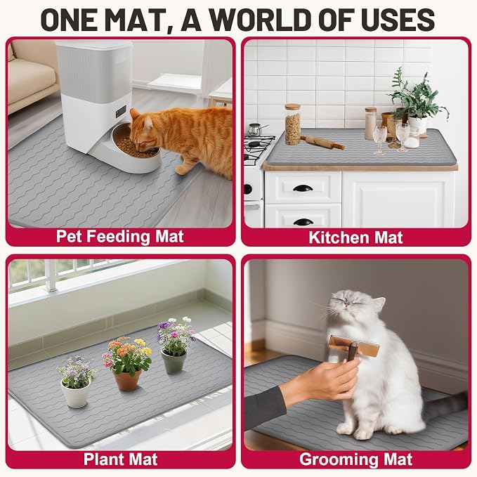 Cat Litter Mat, 34"x22" Waterproof Silicone Pad, Black | Large Size, Urine-Proof Pad, Litter-Trapping Waves, Non-Slip, Easy Clean, Paw-Safe, for Litter Box, Floor Mat