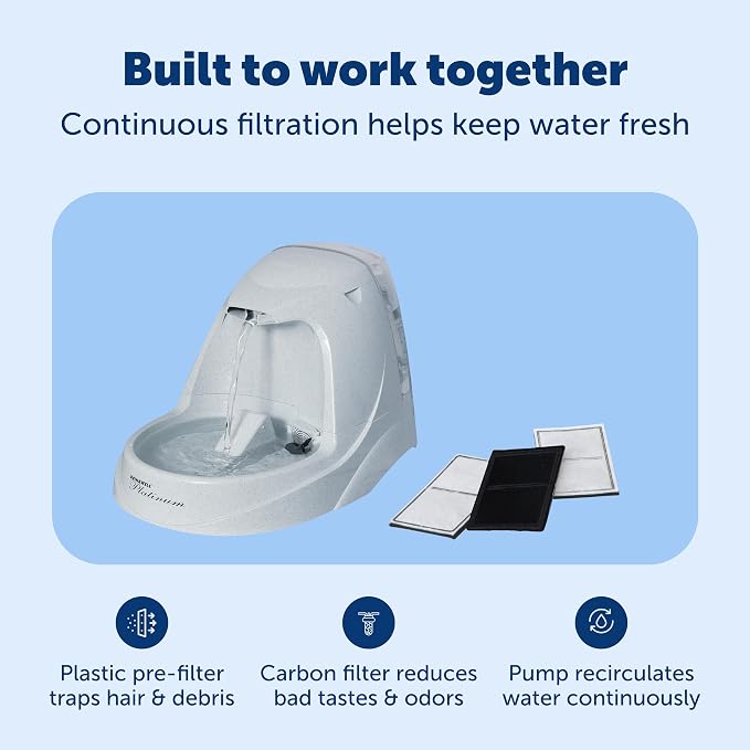 PetSafe Drinkwell Platinum Cat Fountain, Includes 3 Carbon Filters | 168 Oz Capacity, Falling Stream Encourages Drinking, Adjustable Flow, Top-Shelf Dishwasher Safe, 3 Filters Included