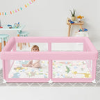 Hiaksedt Baby Playpen with Mat 50"x50" Baby Girl Play Pen for Babies | Playpen and Toddlers, Safe Structure and Soft, Skin-Friendly Fabric with Zipper Gates Pink