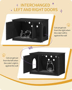Hzuaneri Cat Litter Box Enclosure, Hidden Litter Box Furniture with Divider | Wooden Cat Cabinet with Removable Dividers, Reversible Entrance Left or Right Side, Cat Washroom, Black CB84604X