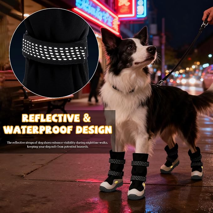 Dog Shoes for Medium Large Dogs Winter Dog Snow Boots Anti-Slip Dog Boots & Paw Protectors Warm Wool Snow Booties with Reflective for Hiking 4Pcs,Size 2