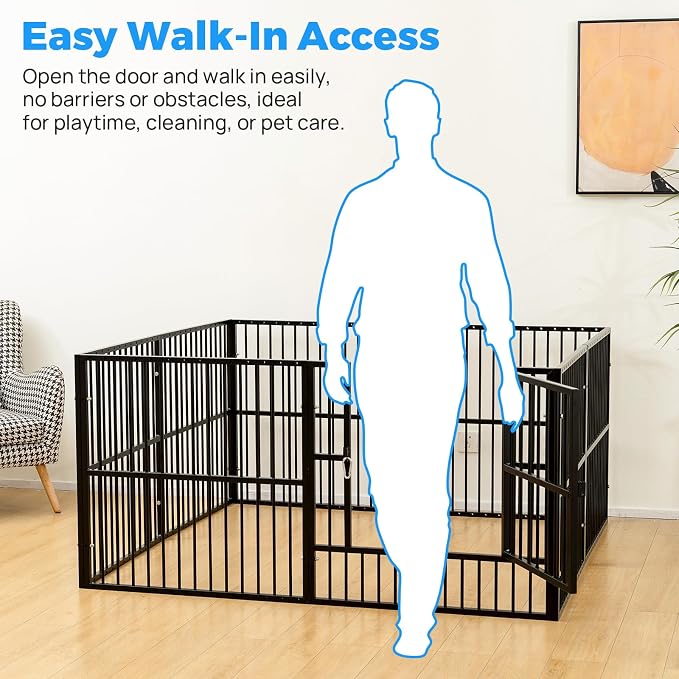 Dog Playpen 32" Height – Heavy Duty, Foldable | 25mm Steel Tubes, 40.8 lbs sturdy frame, rubber non-slip feet, indoor & outdoor, tool-free assembly, Small & Medium Dogs
