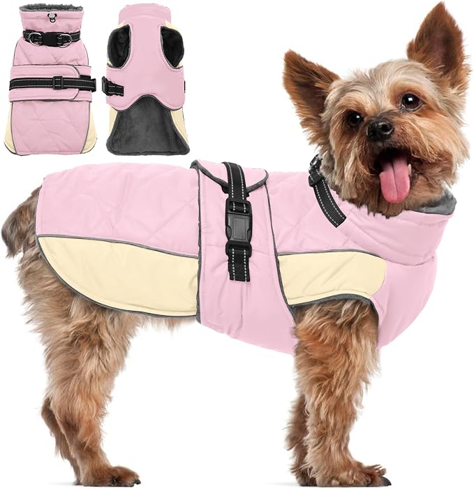 QBLEEV Warm Dog Jacket - Reflective, Adjustable Winter Coat with Turtleneck for Cold Weather, Waterproof Fleece Snowsuit for Small, Medium, Large Dogs