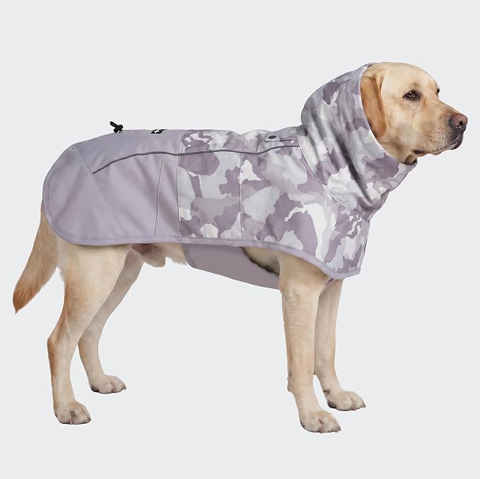 Spark Paws Dog Raincoat, Waterproof Windproof Rain Jacket, for Small Medium Large Extra Large Dogs, Reflective Breathable Full-Body Coverage Dry Suit - Camo Grey - 3XL