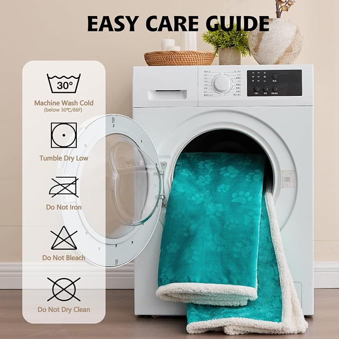 Pet Blankets for Cats - Waterproof Cat Blanket Washable - Sherpa Fleece Puppy Blanket, Soft Plush Reversible Throw Protector for Bed Couch Car Sofa, 25"X30", Teal