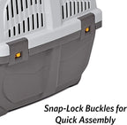 Skudo by MidWest 22-Inch Travel Carrier, Gray, Fits Pets up to 12 lbs | Hard-Sided Pet Carrier, Travel Crate with Handle, Ventilated Design, Locking Tabs, Easy Assembly