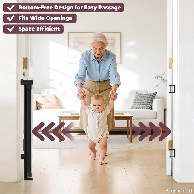 78" Retractable Extra Wide Baby Gates for Stairs, Long Mesh Dog Gate | Indoor Outdoor Pet Gate for Large Openings, Ideal for Doorways Hallways Kitchens Decks & Porches, 34" Height, Black