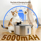 PartsBling Stainless Steel Cat Water Fountain, 4.2L/142 oz | Cordless Pet Water Fountain with Sensor, 5000mAh Rechargeable Battery, Ultra Quiet, 4 Filters, for Cats & Small Dogs, Black