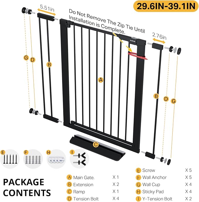 InnoTruth 29.6-39.1 in Wide x 35.5 in High Extra Tall Baby Gate, Black | Indoor Metal Dog Gate for Stairs and Doorways, Auto Close Walk Through Door for Pets, Double Lock, Pressure or Hardware Mount