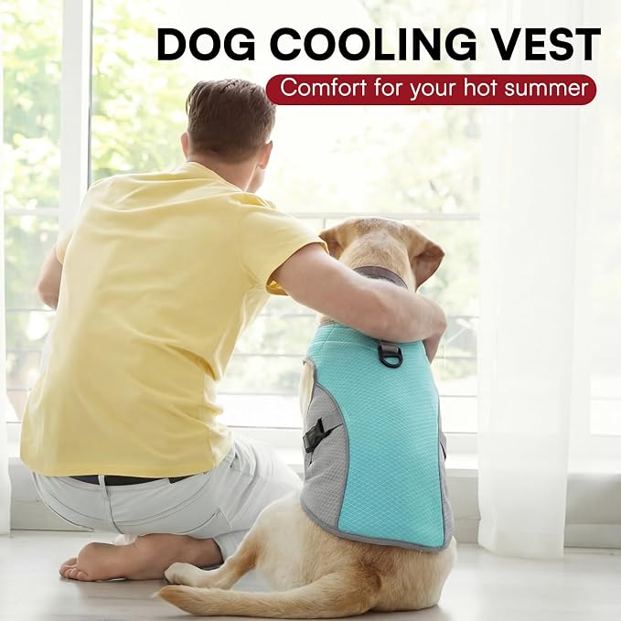 Dog Cooling Vest for Small Dogs, Cooling Jacket for Dogs with Mesh and D Ring, Dog Reflective Stripe Jacket for Hot Weather, Blue-S