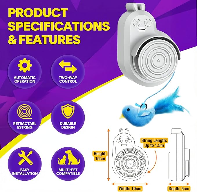 Interactive Cat Toys for Indoor Cats: Automatic Electric Flying Bird Feather & Mouse Wand, Rechargeable Electric Hanging Play Chase Exercise Moving Enrichment Toy for Bored Kittens and Adult Cats | CATPICK Rechargeable Door Frame Hanging Play Chase Exe...