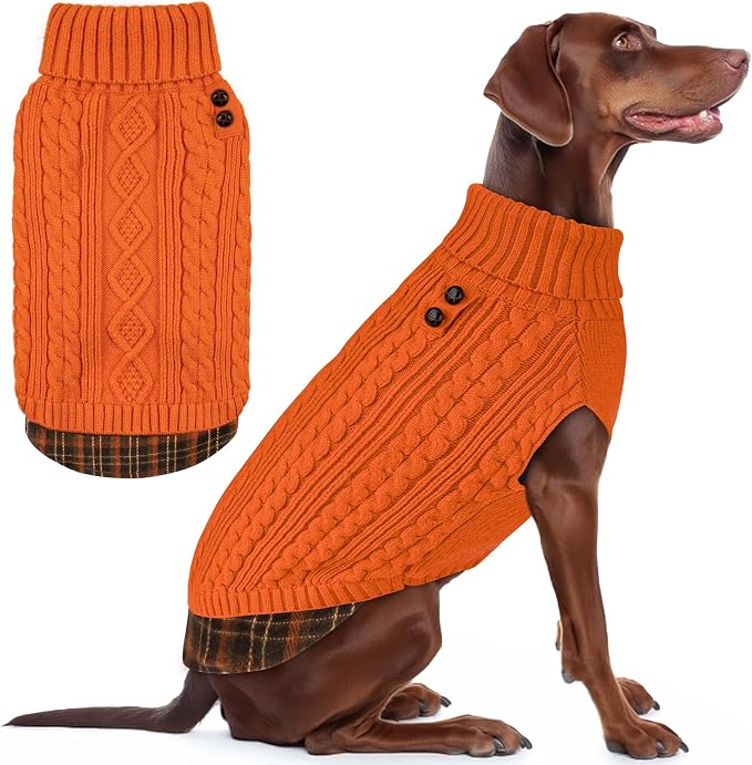 KYEESE Dog Sweater Turtleneck Thick Knit Pullover for Cold Weather | Stretchy Fit, Lightweight & Warm, Cozy Knit Comfort, Classic Plaid Design, Gentle on Sensitive Skin, Comfortable Daily Wear