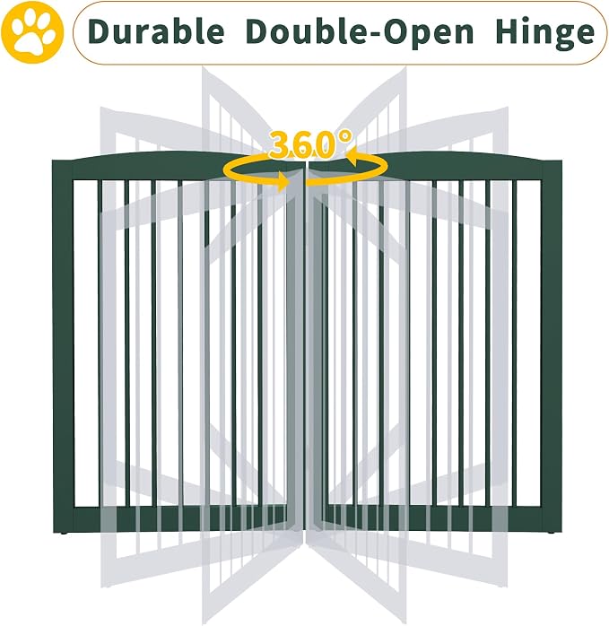 PUPETPO Freestanding Pet Gate for Dogs, Indoor Wooden Dog Gate for House, Foldable Dog Gate for Doorway, Stair, Step Over Pet Puppy Safety Fence Tall, 80 Inch Wide, 4 Panels 32", Green