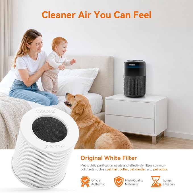 AIRROMI HEPA Air Purifier for Bedroom&Home,Pet Air Purifier for Home Pets,Removes Pet Odor,Cat Litter Smell,Dust,Smoke&Allergies,Quiet Room Air Purifier with Scents,360°Air Cleaner,A2005 Black