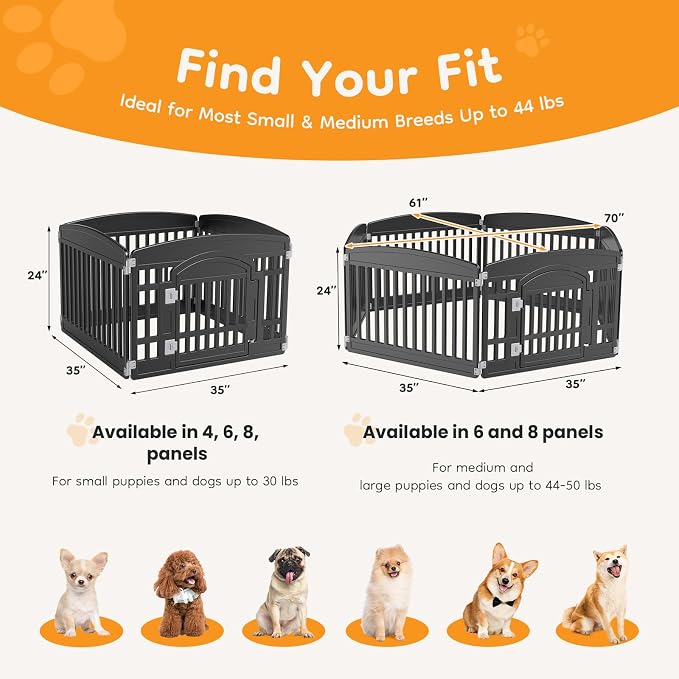 NEWBULIG Dog Playpen 6-Panel, 24IN Puppy Playpen, Stable Dog Play Pen Indoors/Outdoor with Secure Locking Door, Plastic Pet Fence for Small & Medium Dogs