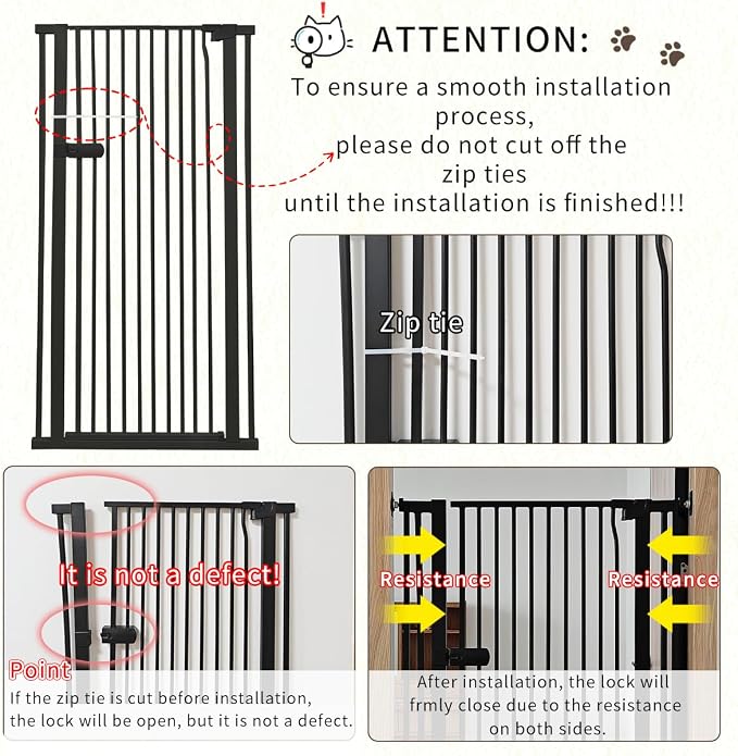 Lumizone Extra Tall Cat Gate 55.12" High 26.18"-29.91" Wide Pet Gate Black | Dog Gate for Doorway Hallway Stairs Pressure Mounted Extra Wide 1.37" Gap No Drilling Auto-Close One-Handed Operation