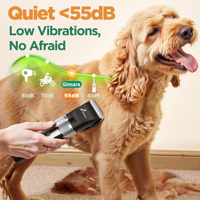 Gimars 4 in 1 Dog Grooming Clippers with Small Trimmer, 7000RPM High-Power 4-Speed Quiet Pet Shaver (≤55dB), Cordless Rechargeable Dog Hair Clippers for Thick Coats with Scissors, Comb & USB