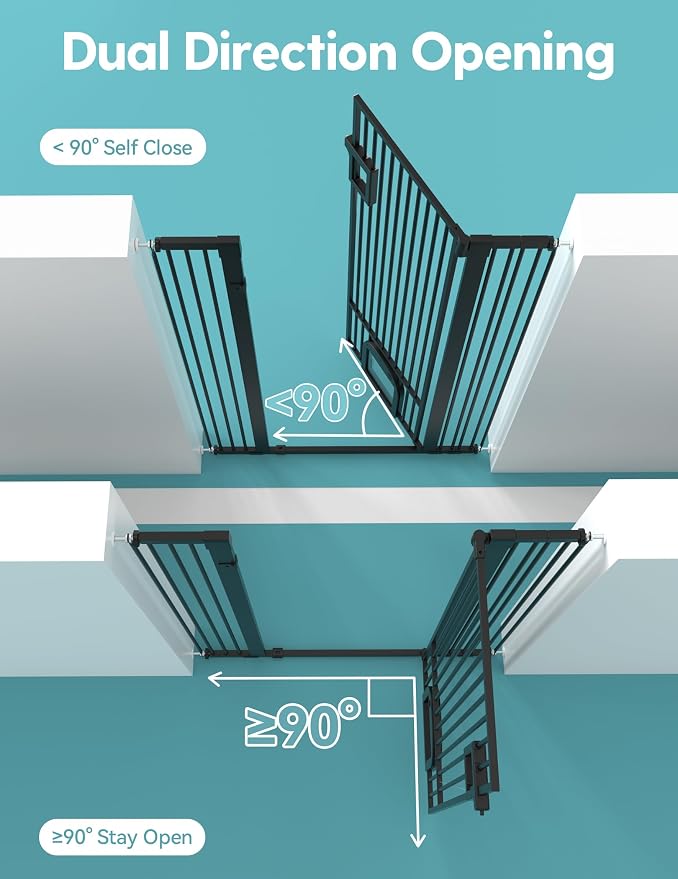 No Pawblems 55" Extra Tall Pet Gate with Cat Door, 29"-43" Dog Gate Indoor | NO Drilling Pressure Mounted for Doorways/Hallways, 1.37" Bar Spacing, One-handed Operation, Auto Close, Dual Lock, Black
