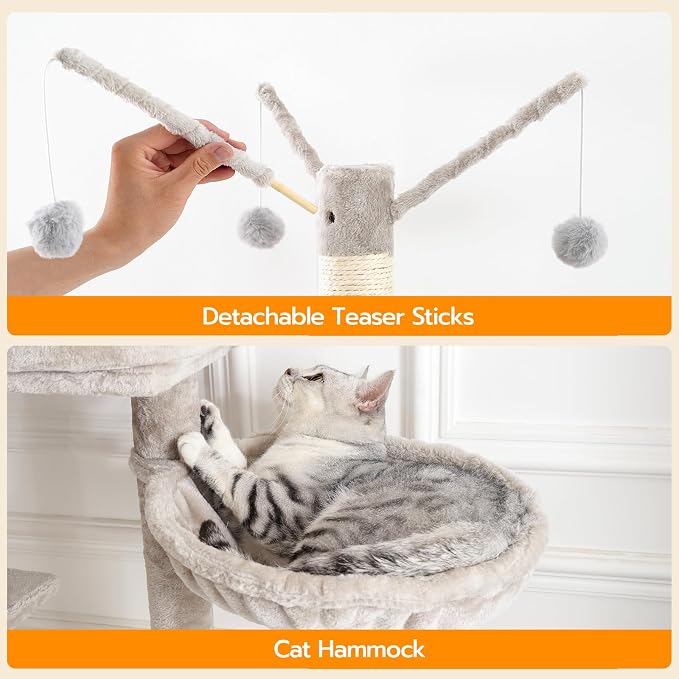 HOOBRO Cat Tree Tower with Litter Box Enclosure for Indoor, Wooden Cat Condo with Scratching Posts, Litter Box Furniture Hidden, All-in-One Cat House, White WT15MZ03