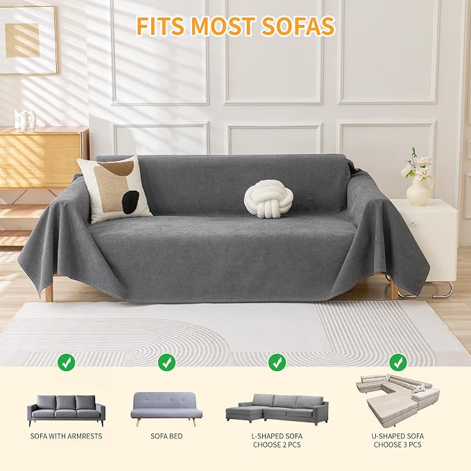 Deep Dream Cat-Scratch Resistant Couch Cover, Waterproof Sofa Cover for 3 Cushion Couch Washable, Pet Friendly Couch Protectors Anti Slip Thickened Sofa Slipcovers for Dogs Pets, 71" x 134",Dark Grey
