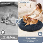 Calming Donut Pet Bed for Cats & Small Dogs, Ultra Soft Fluffy Anti Anxiety Cat Bed with Raised Rim, Washable Plush Round Puppy Bed for Indoor Cats, Kittens, Chihuahua & Yorkie (Deep Grey, 20 Inch)