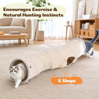 Ownpets S-Shape Cat Tunnel Toy 48"L x 12"D, for Cats, Puppies & Small Pets | Collapsible for storage, tear-resistant oxford fabric, connects to other tunnel, with peek hole, feather wand, indoor/outdoor