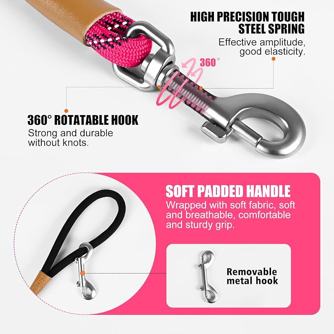 lynxking Long Dog Leash Reflective 15ft 30ft 50ft Check Cord Training Lead Padded Handle Heavy Duty Rope for Puppy Small Medium Large Dogs (Pink, 30ft x 3/8inch)
