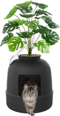 Lifewit Hidden Plant Cat Litter Box with Plastic Scoop, Black | Extra Large Enclosure Litter Tray with Carbon Filter& Odor Control, Aesthetic Cats Stuff for Living Room, Bathroom, Corner