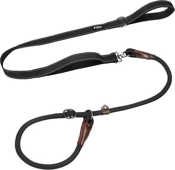 Fida 2-in-1 Slip Lead Dog Leash with 2 Handles, 6FT Training Leash, Black | No Collar Needed, Tangle Free, Soft Padded Handles, Traffic Control,Reflective Heavy Duty No Pull Leash for Medium-Large Dogs